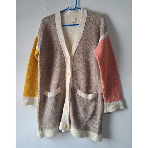 Moth anthropologie womens small Sweater cardigan alpaca Brown Colorblock - Picture 2 of 8